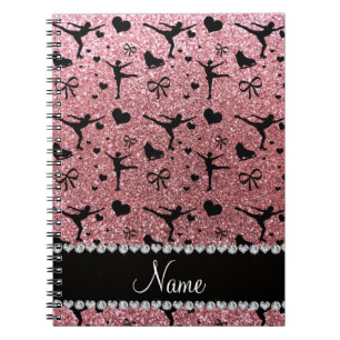 Custom name pastel pink glitter figure skating notebook