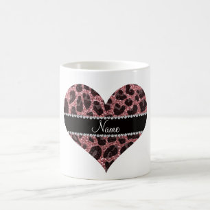 Custom name pastel pink glitter leopard print coffee mug