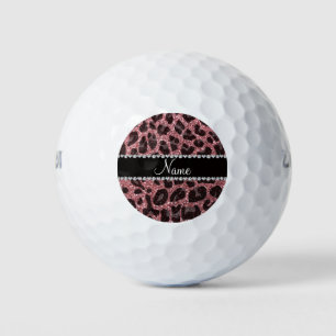 Custom name pastel pink glitter leopard print golf balls