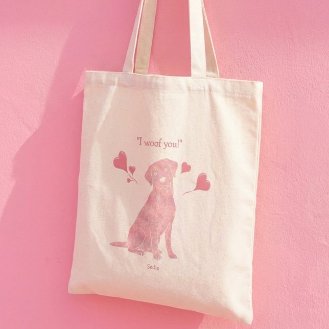 Custom Name Pastel Pink Labrador Valentine Tote Bag (Creator Uploaded)