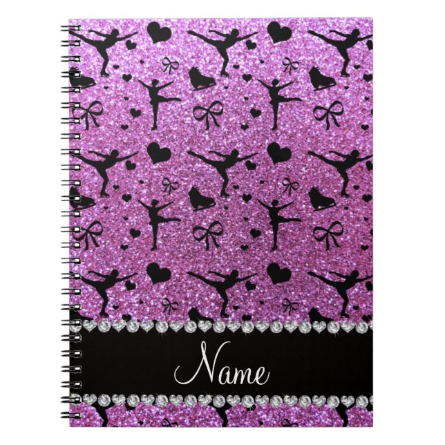 Custom name pastel purple glitter figure skating notebook (Front)
