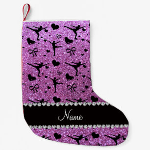 Custom name pastel purple glitter figure skating small christmas stocking