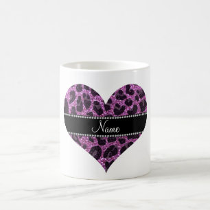 Custom name pastel purple glitter leopard print coffee mug