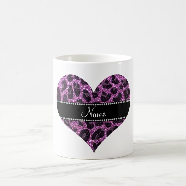 Custom name pastel purple glitter leopard print coffee mug (Center)