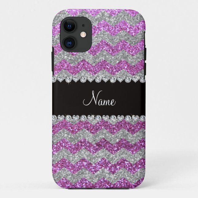 Custom name pastel purple silver glitter chevrons Case-Mate iPhone case (Back)