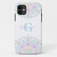 Custom Name Pastel Rainbow Floral Sundae Mandala