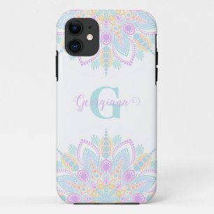 Custom Name Pastel Rainbow Floral Sundae Mandala iPhone 11 Case