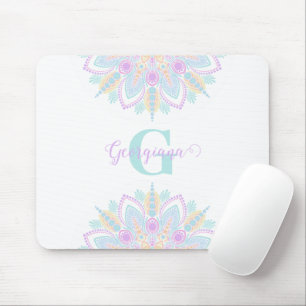 Custom Name Pastel Rainbow Floral Sundae Mandala Mouse Pad