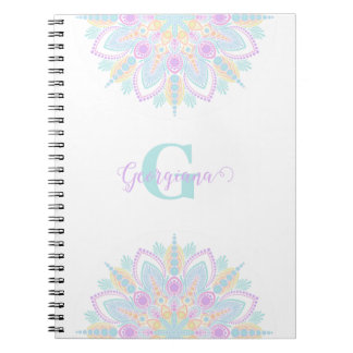 Custom Name Pastel Rainbow Floral Sundae Mandala Notebook