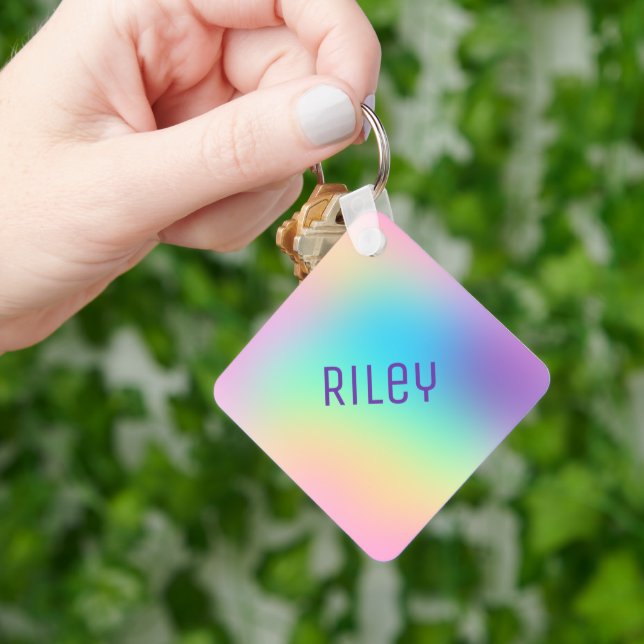 Custom Name Pastel Rainbow Gradient Keychain (Hand)