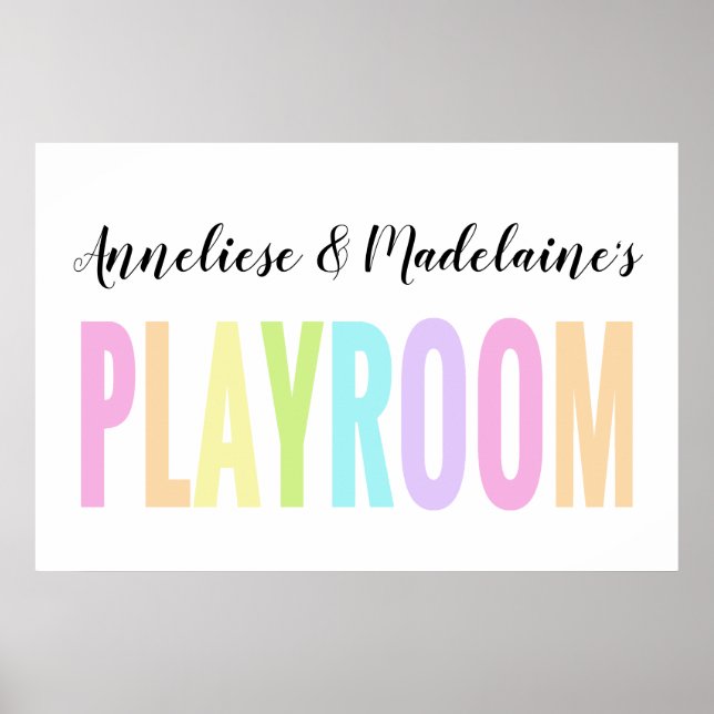 Custom Name Pastel Rainbow Playroom Poster (Front)