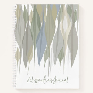 Custom name pastel sage green grey beige leaves notebook