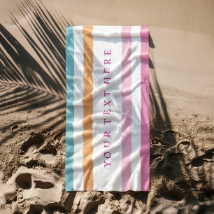 Custom Name Pastel Striped – Personalised Summer  Beach Towel