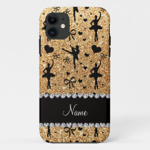 Custom name pastel yellow glitter ballerinas iPhone 11 case