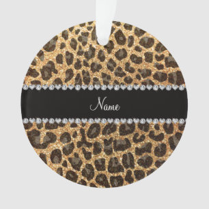 Custom name pastel yellow glitter leopard print ornament