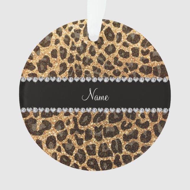 Custom name pastel yellow glitter leopard print ornament (Front)