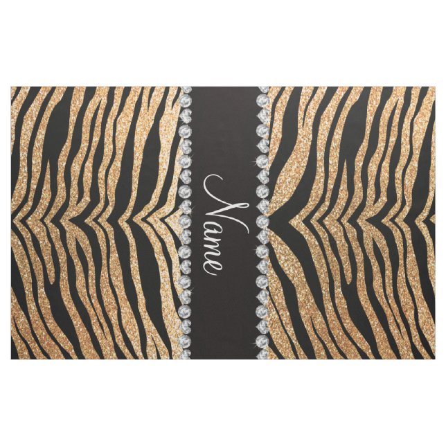Custom name pastel yellow glitter tiger stripes fabric (Yard)