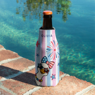 Custom Name Patriotic Peekaboo Cute Cartoon Goose  Bottle Cooler