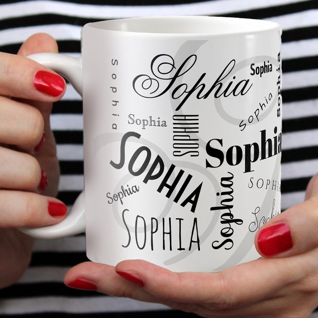 custom name pattern black white coffee mug (Creator Uploaded)