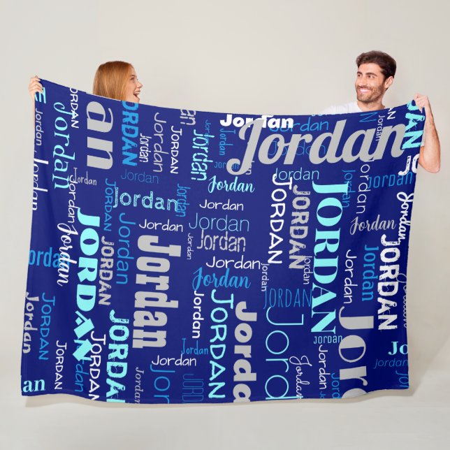 Custom Name Pattern  Blue and Silver Modern Fleece Blanket (In Situ)