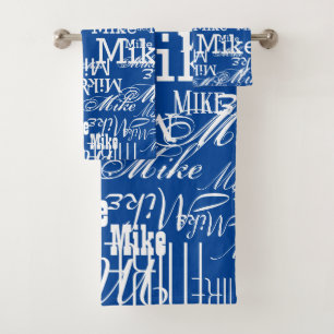 Custom Name Pattern on BLUE Colour Bath Towel Set