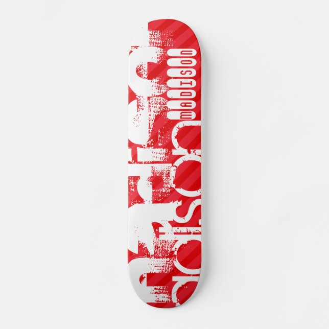 Custom Name Pattern on Red Diagonal Stripes Skateboard (Front)