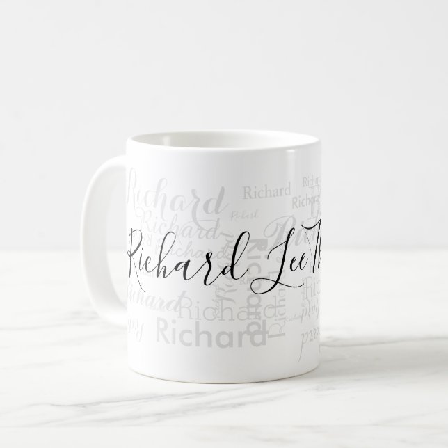 custom name pattern . personalised typography coffee mug (Front Left)