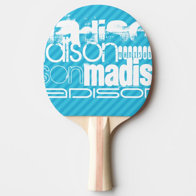 Custom Name Pattern; Sky Blue Stripes Ping Pong Paddle (Front)