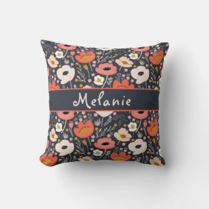 Custom name pattern with flowers and leaves cushion