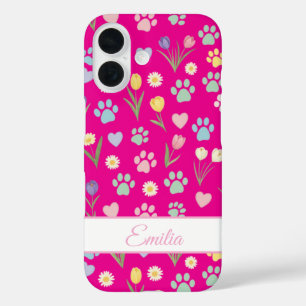 Custom Name Paw Print & Hearts Phone Case 