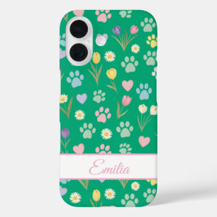 Custom Name Paw Print & Hearts Phone Case