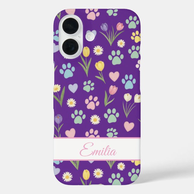 Custom Name Paw Print & Hearts Phone Case  (Back)