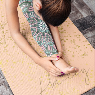 Custom Name Peach Fuzz Gold Star Pattern Yoga Mat