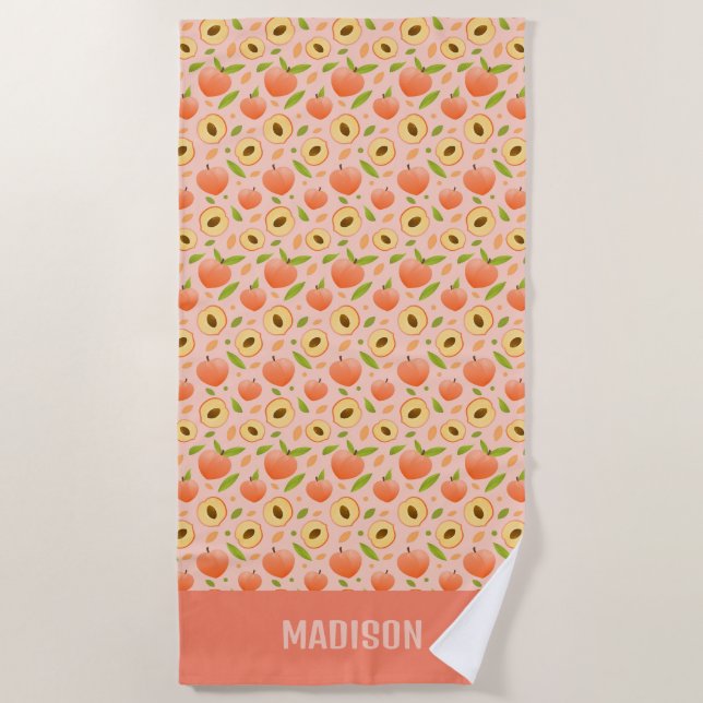 Custom Name Peach Pattern Beach Towel (Front)