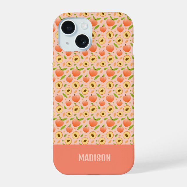 Custom Name Peach Pattern iPhone 15 Case (Back)
