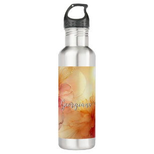 Custom Name Peach Raspberry Floral Alcohol Ink Art 710 Ml Water Bottle