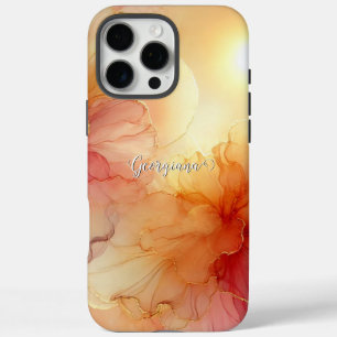 Custom Name Peach Raspberry Floral Alcohol Ink Art iPhone 16 Pro Max Case