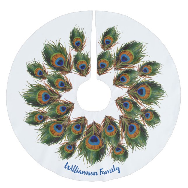 Custom Name Peacock Brushed Polyester Tree Skirt (Front)