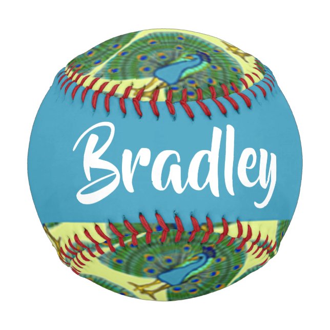 Custom name peacock pattern baseball (Front)