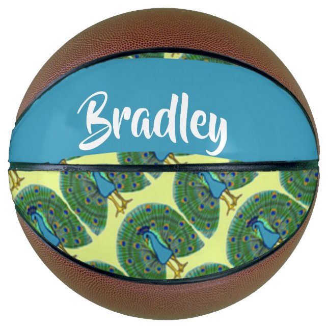 Custom name peacock pattern basketball (Front)