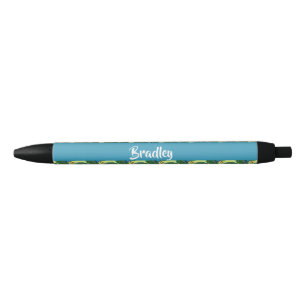 Custom name peacock pattern black ink pen