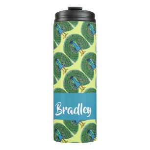Custom name peacock pattern thermal tumbler