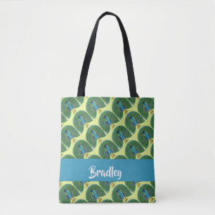 Custom name peacock pattern tote bag