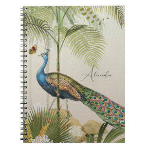 Custom Name Peacock with butterflies Notebook