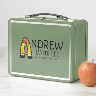 Custom Name Pencil Back to School Metal Lunchbox