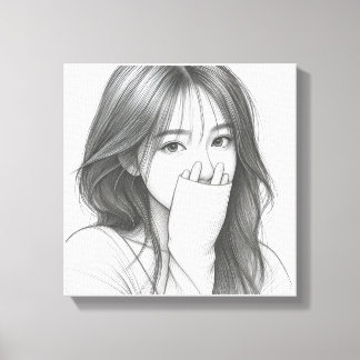 Custom Name Pencil Sketch Girl Portrait Canvas Print
