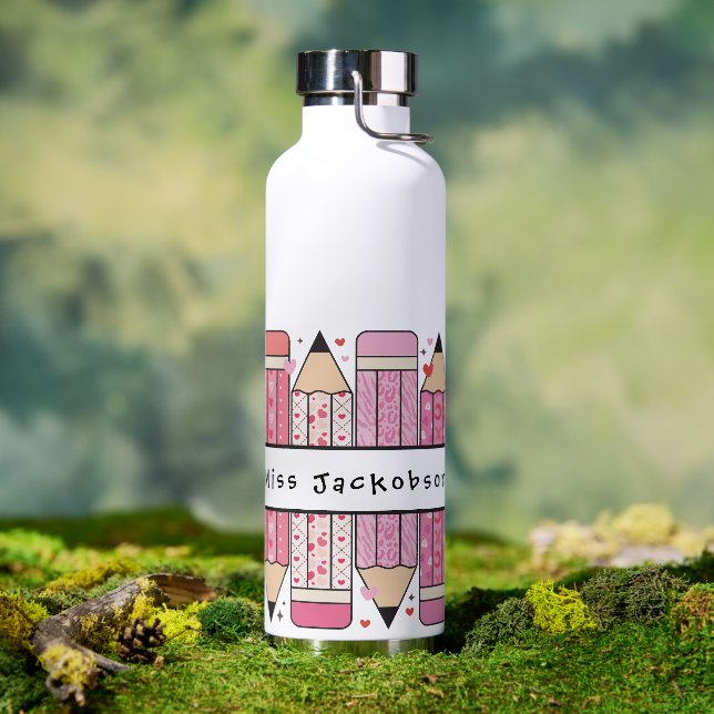 Custom Name Pencil Teacher Water Bottle (Outdoor (Rotated))