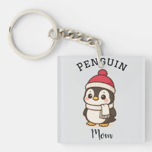 Custom Name "Penguin Mum" Red White Black  Key Ring