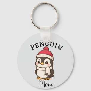 Custom Name "Penguin Mum" Red White Black Key Ring
