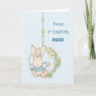 Custom Name Personalise First Easter Bunny Flower Card